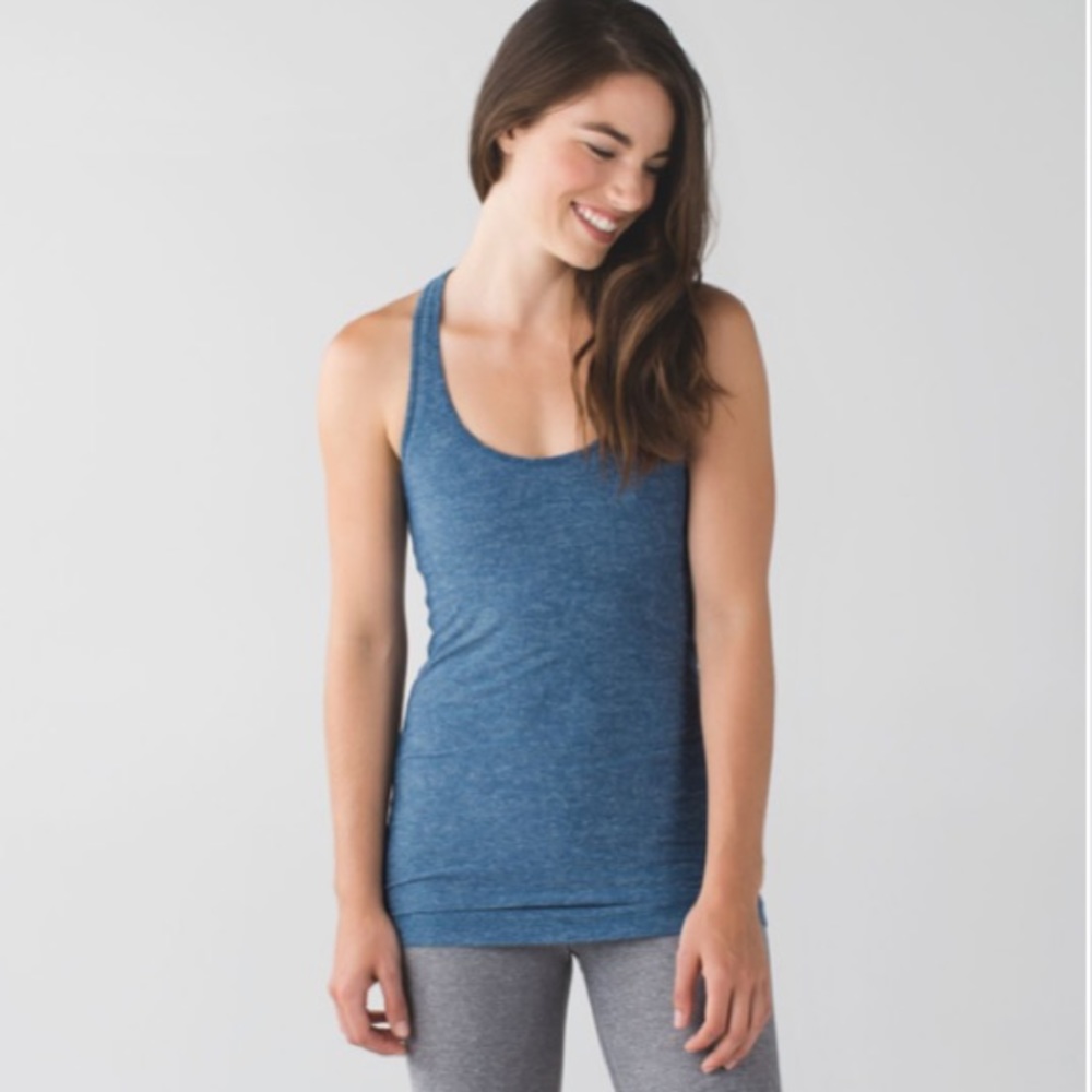 Lululemon CRB Cool Racerback Tank Top in Heathered Poseidon Blue - Sz. 2 - Picture 4 of 9